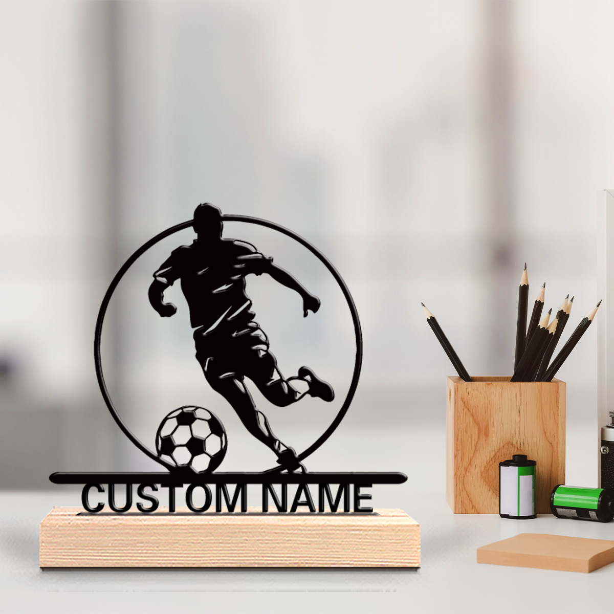 Woodworking School - Patung Logam Pemain Sepak Bola Custom